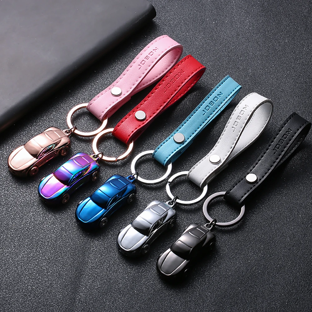 Jobon Custom Lettering Keychain LED Lights Key Chains Customize Gift For Car Key Chain Leather Rope Holder Zinc Alloy Pendant