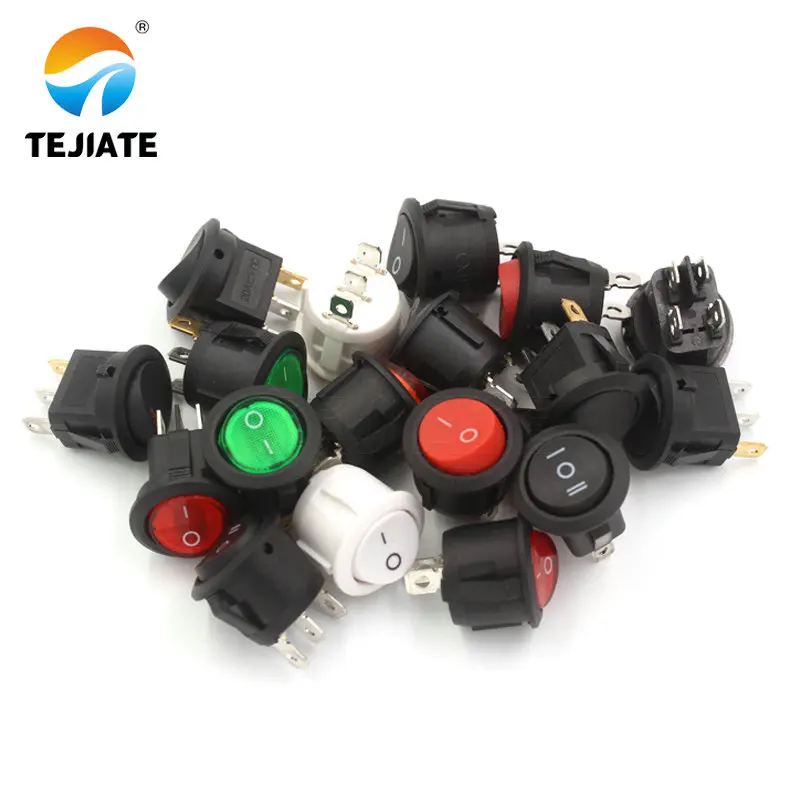 5PCS Ship-type Power Switch Boat Shaped Round Rocker Switch 2/3/4 Feet Red/Green/White/Black Press button 6A 250V Cat eye