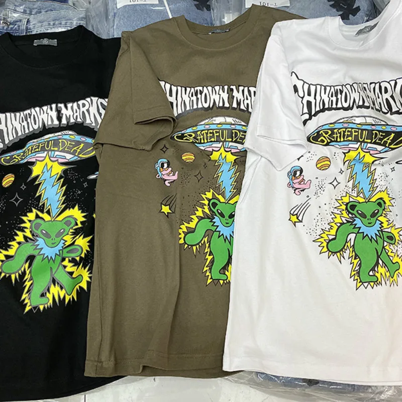 2021SS Little Bear Logo T Shirt Men Women High Quality Heavy Fabric Tee Alien Invasion Style Short Sleee Tops