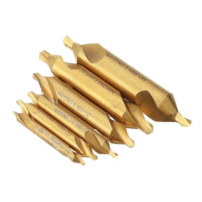 6Pcs/set HSS M35 Cobalt Center Drill Bit 1.5/2/2.5/3/4/5mm Standard 60 Degree Angle Countersink Drill Bit With A Double End