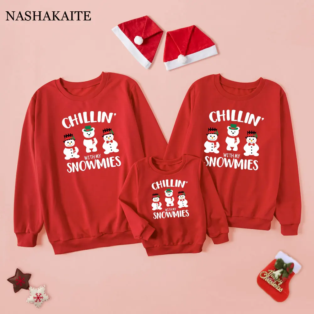 NASHAKAITE  Christmas  Family Clothes Sweater  Printed Christmas Clothes For Family Mommy And Me Clothes New Year Family Look