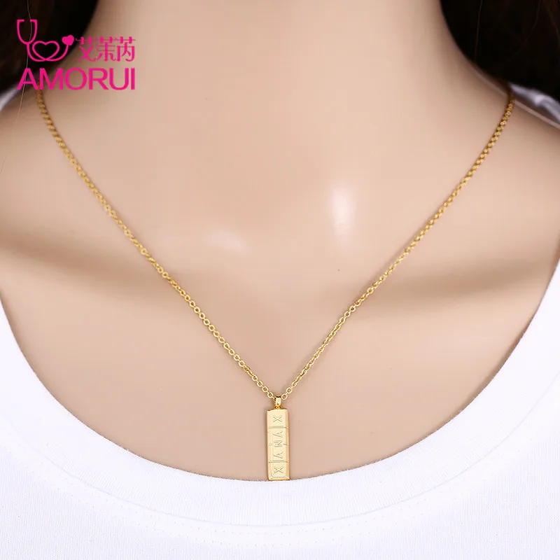 AMORUI Xanax-Vertical Pill Bar Pendant Necklace ID Stainless Steel Women Choker Chain Necklaces Gold Silver Color Jewelry