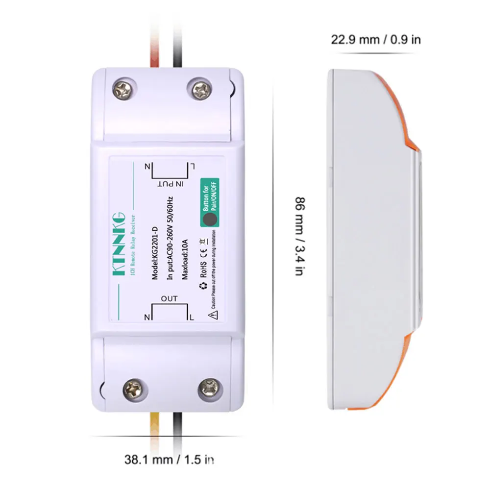 KTNNKG 433Mhz wireless Wall Switch rf 86 wall panel transmitter Safety Switch and AC 110V 220V relay interruptor for Light Lamp