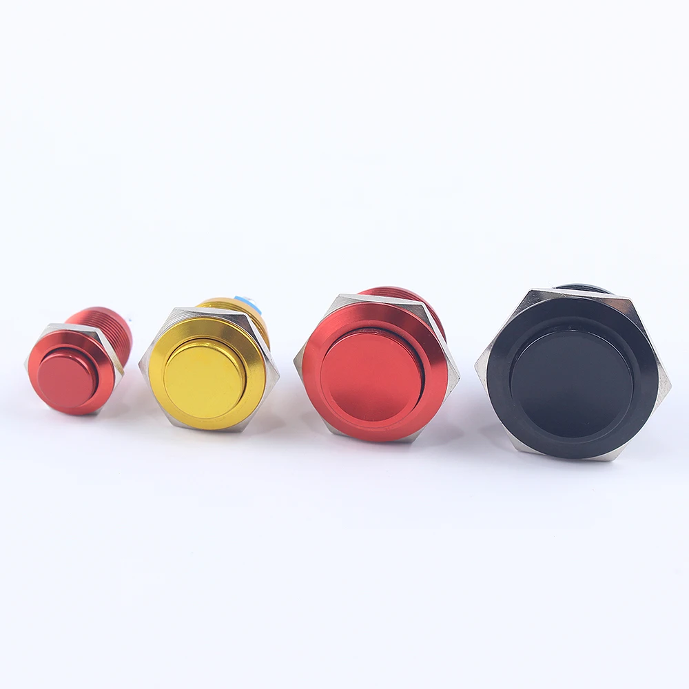 12mm 16mm 19mm 22mm Metal Oxidized Push Button Switch 1NO Reset Press Button Screw Terminal Momentary Red Black Blue Gold Green