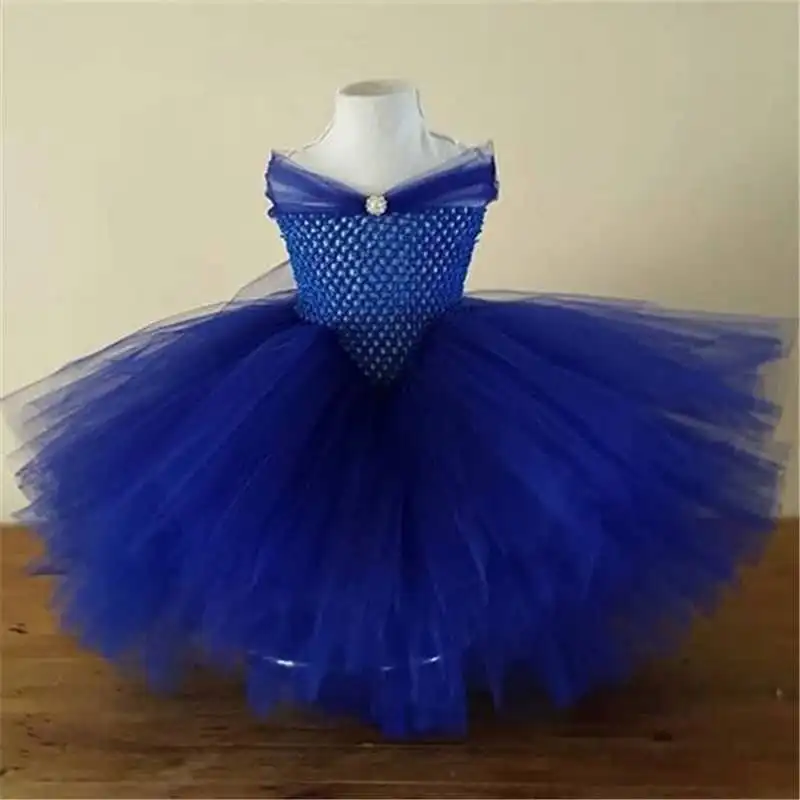 White Princess Flowers Girls Tutu Dresses Long Tulle Formal Ball Gown Wedding Dresses For Kids Prom Birthday Party Dress
