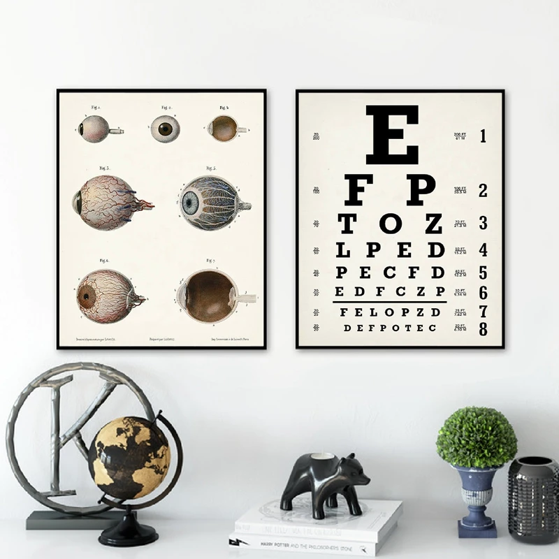 Eyechart Art Print Snellen Eye Chart Poster Optometrist Gift Human Eye Anatomy Posters Clinic Wall Art Decor Canvas Painting