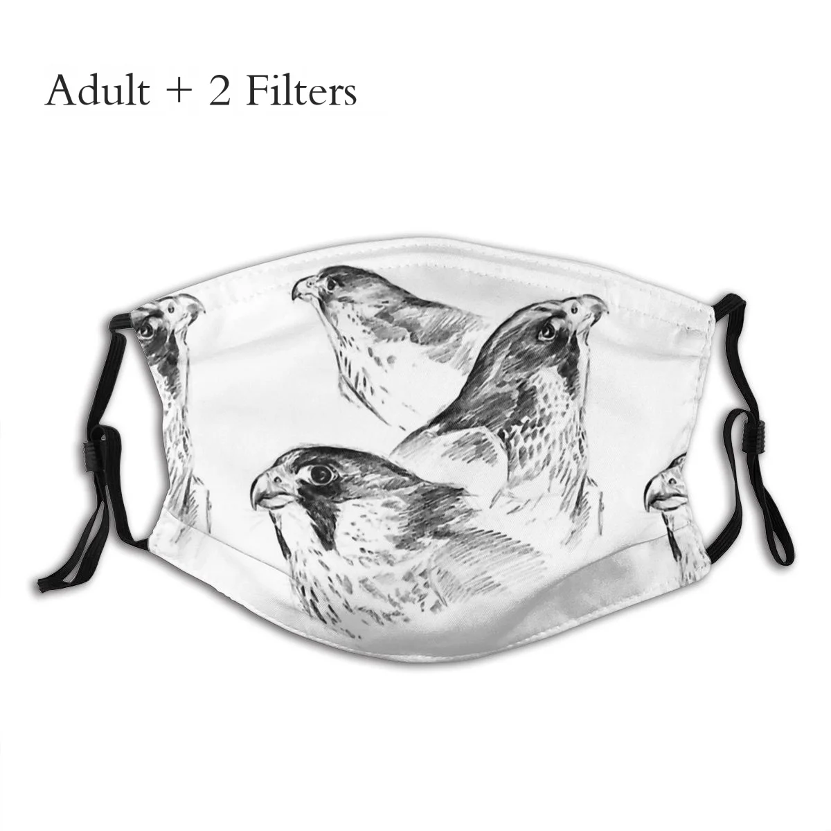 Three Peregrines Art Sketch Pattern Mask Falconry Austringer Hawk Adjustable Wasbaar Pattern Cotton Respirator With Filters