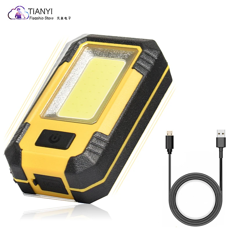 Luz de trabajo COB LED portátil, linterna súper brillante, recargable por USB, lámpara de camping impermeable, gancho magnético, salida de 5V