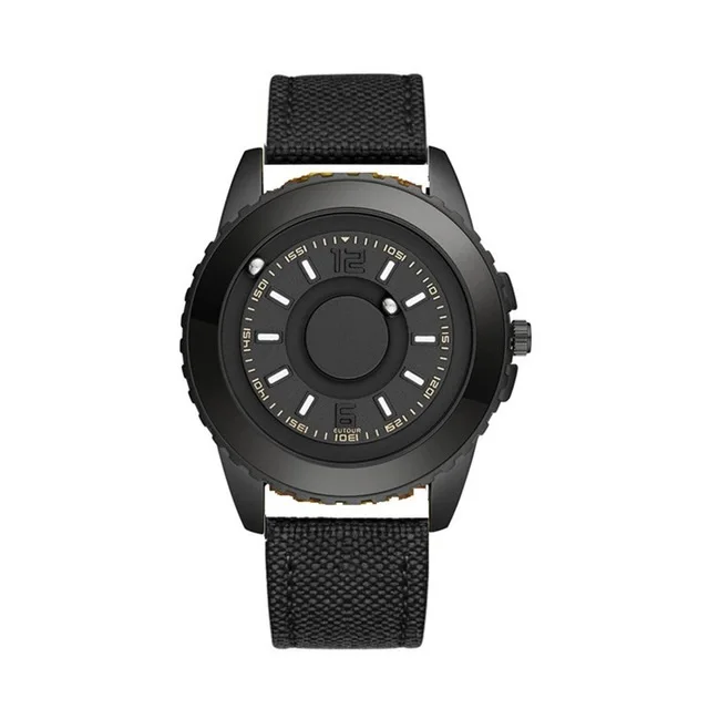 Imagem -05 - Relógio Masculino com Ponteiro Magnético Relógio Preto de Quartzo com Pulseira de Nylon e Aço Minimalista Moda Masculina