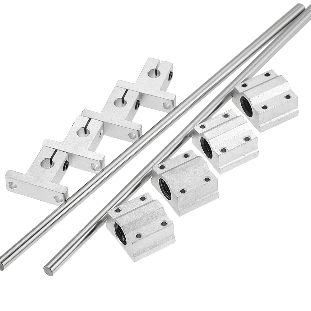 

10pcs/set Optical Axis Linear Rail Shaft OD8/10/12mm 100-600mm + SCS8/10/12UU Linear Bearing Blocks + SK8/10/12 Bearing Support