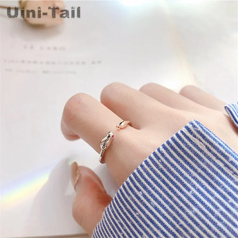 Uini-Tail 2024 new listing 925 Tibetan silver simple cute bunny carrot ring fashion creative small fresh sweet open ring ED495