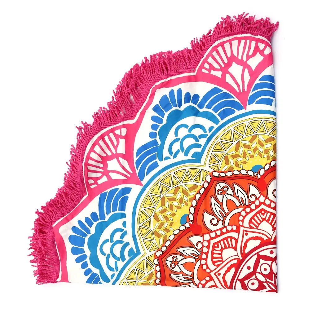 Yoga Mat Round Towel Tapestry Tassel Decor With Flowers Pattern Circular Tablecloth  Picnic Mat