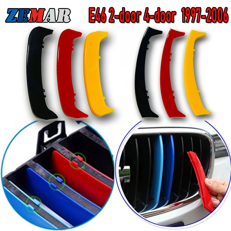 3pcs ABS Germany Flag Color Car Racing Grille Strip Trim Clip M Power For BMW E46 Copue 3 Series Touring Compact Accessories