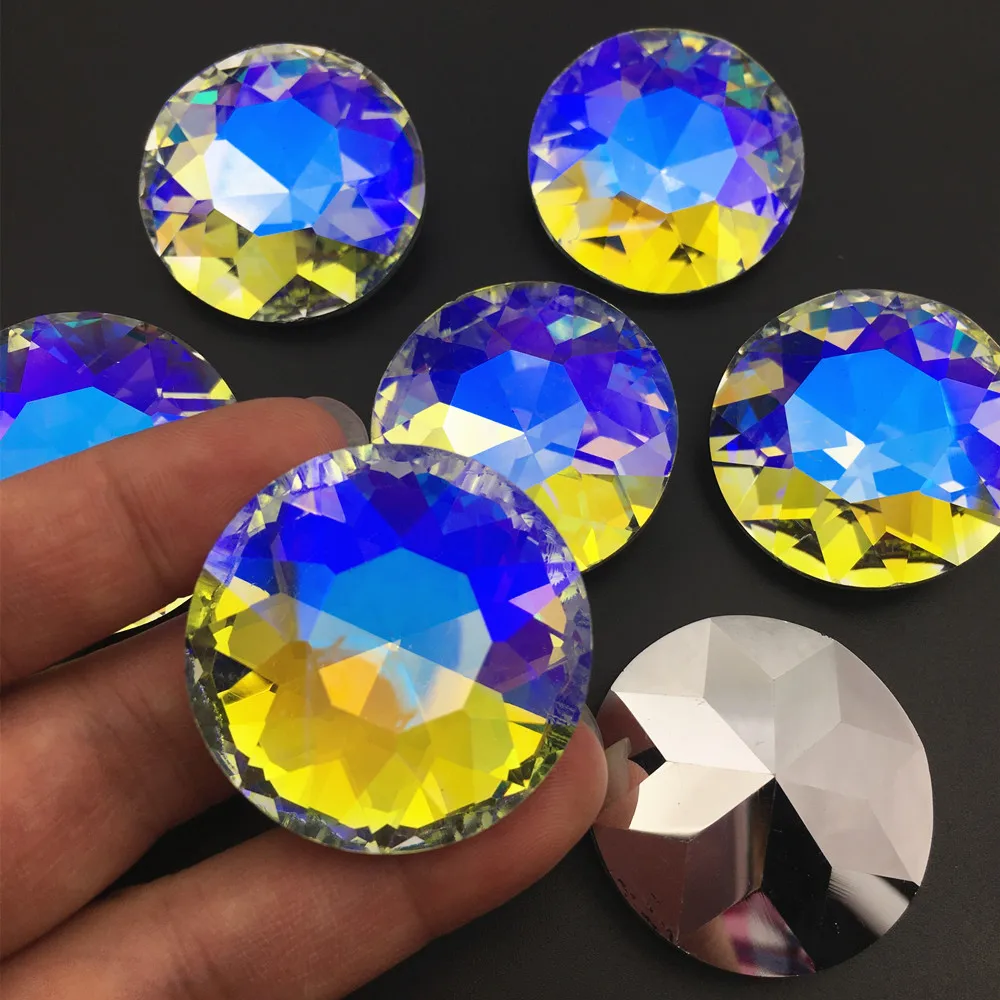 Super Big 35mm Moonlight Color Round Rhinestone Pointback Baoshihua Glass Crystal Fancy Stone Pointed back Flat Top Rhinestones