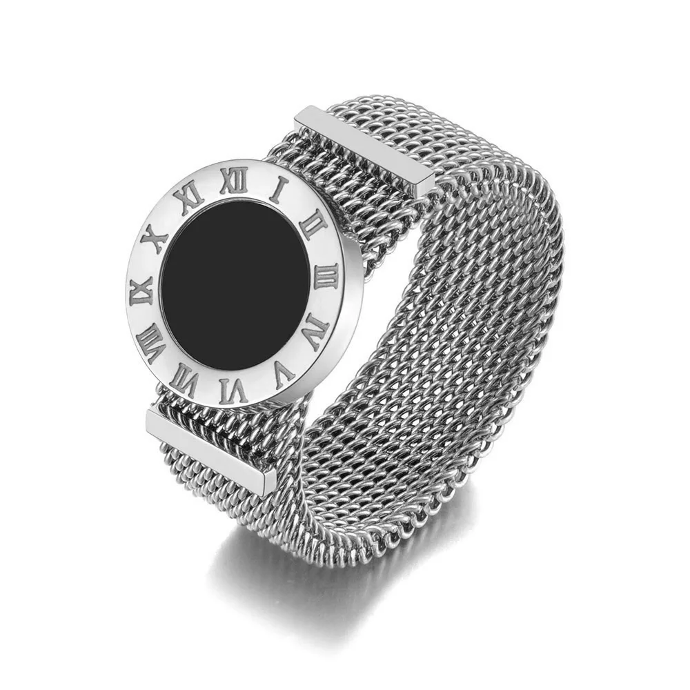 Women's Roman Numerals Network Chain Titanium Ring