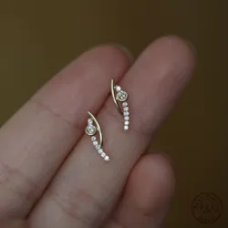 925 Sterling Silver 14K Gold Plated stud Earrings Korean Shiny Zircon Arc Earrings fou Women All-match Jewelry