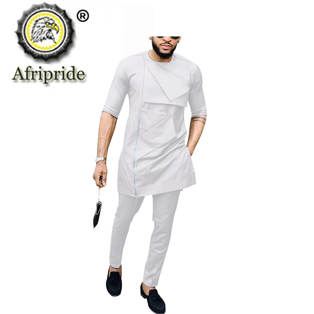 African Clothing Set for Men Suit Short Sleeve Dashiki Ankara Tribal Outfits Wax Print 100% Cotton Material AFRIPRIDE S2016009