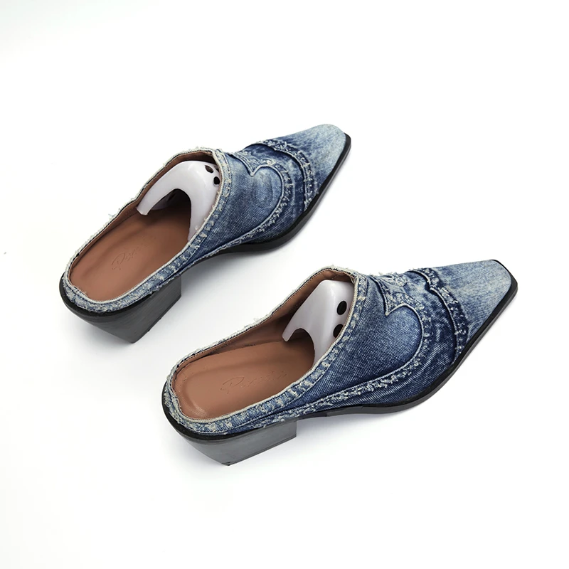 Denim Mid-heel Slippers Suitable For Summer, It Is Recommended To Place An Order In A Larger Size!!!