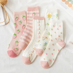 2021 New Spring New Fashion Summer Socks Strawberry Flowers Ladies Soft Cute Long Socks Japanese Fresh And Sweet Cartoon