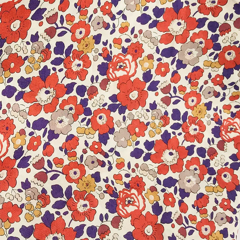 Betsy Flower Red 80S Tissun liberty Cotton Fabric For Kids Baby Sewing Cloth Dresses Skirt DIY Handmade Patchwork Meter 2021