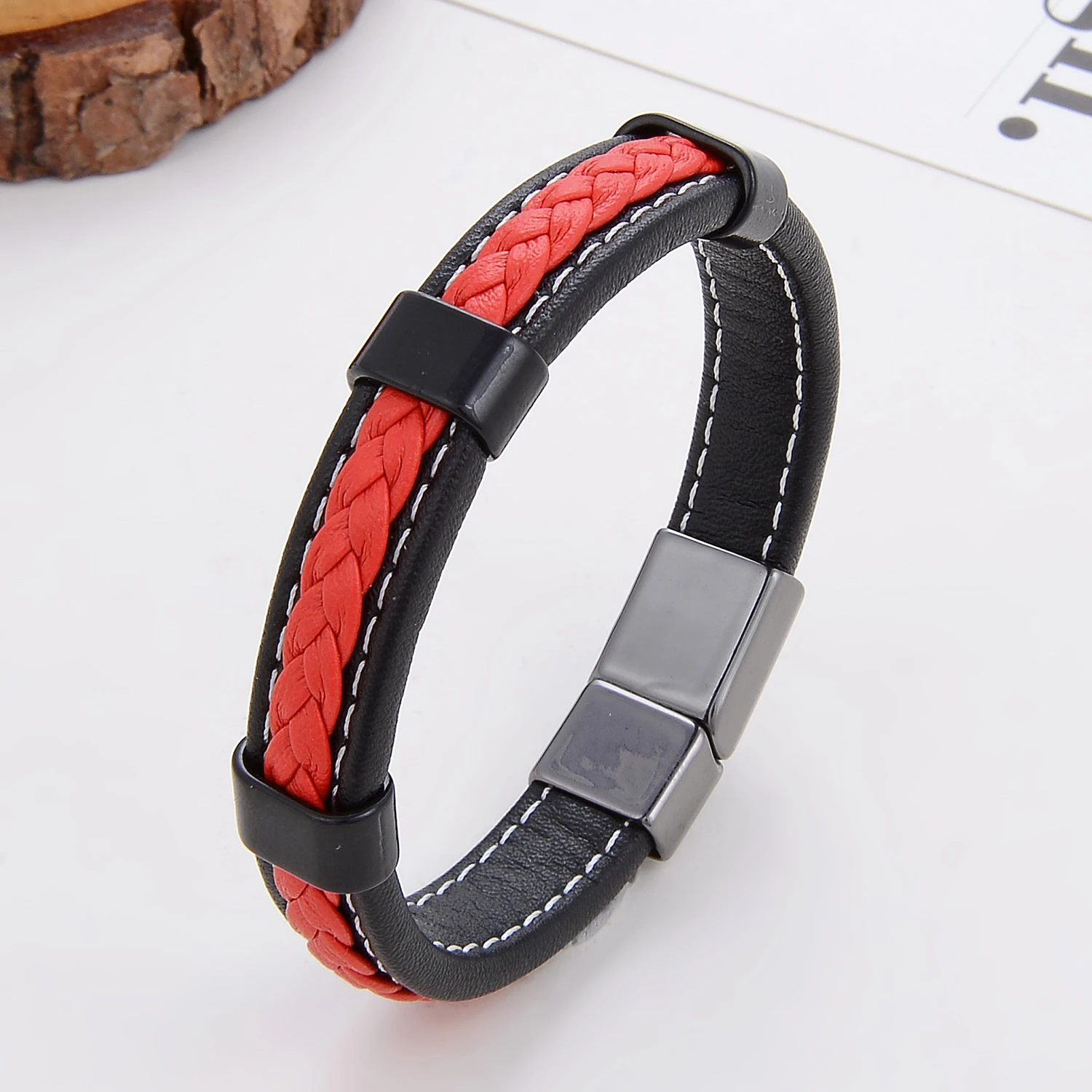 Klassisches geflochtenes Lederarmband für Damen, Zinklegierung, Metall, Herrenschmuck, Armbänder, Damen-Accessoires, 2021, Phevт Alem – Detail 16