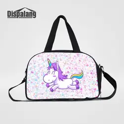 Dispalang unicórnio dos desenhos animados mensageiro viagem duffels para meninas adolescentes lona bolsa de viagem para viagem feminina útil fim de semana tote durante a noite