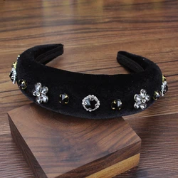 Simple Yellow Black Crystal Flower Padded Hairband Rhinestone Women Headband Luxury Headdress For Girls Fashion Hair Accessories