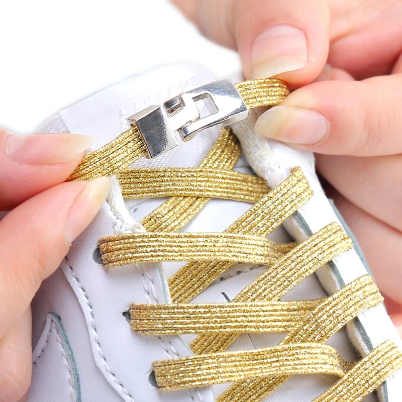 Cross Metal lock Elastic Shoelaces Flat Fashion Colorful No Tie Shoelace Child Adult On Foot Leisure Sneakers Lazy laces 1 Pair