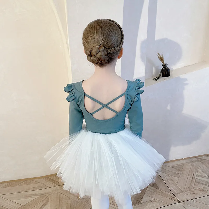 

Girl Ballet Tutu Dress Professional Kids Gymnastics Dance Ruffles Long/Short Sleeve Leotard Practice Ballet Costume Ballerina