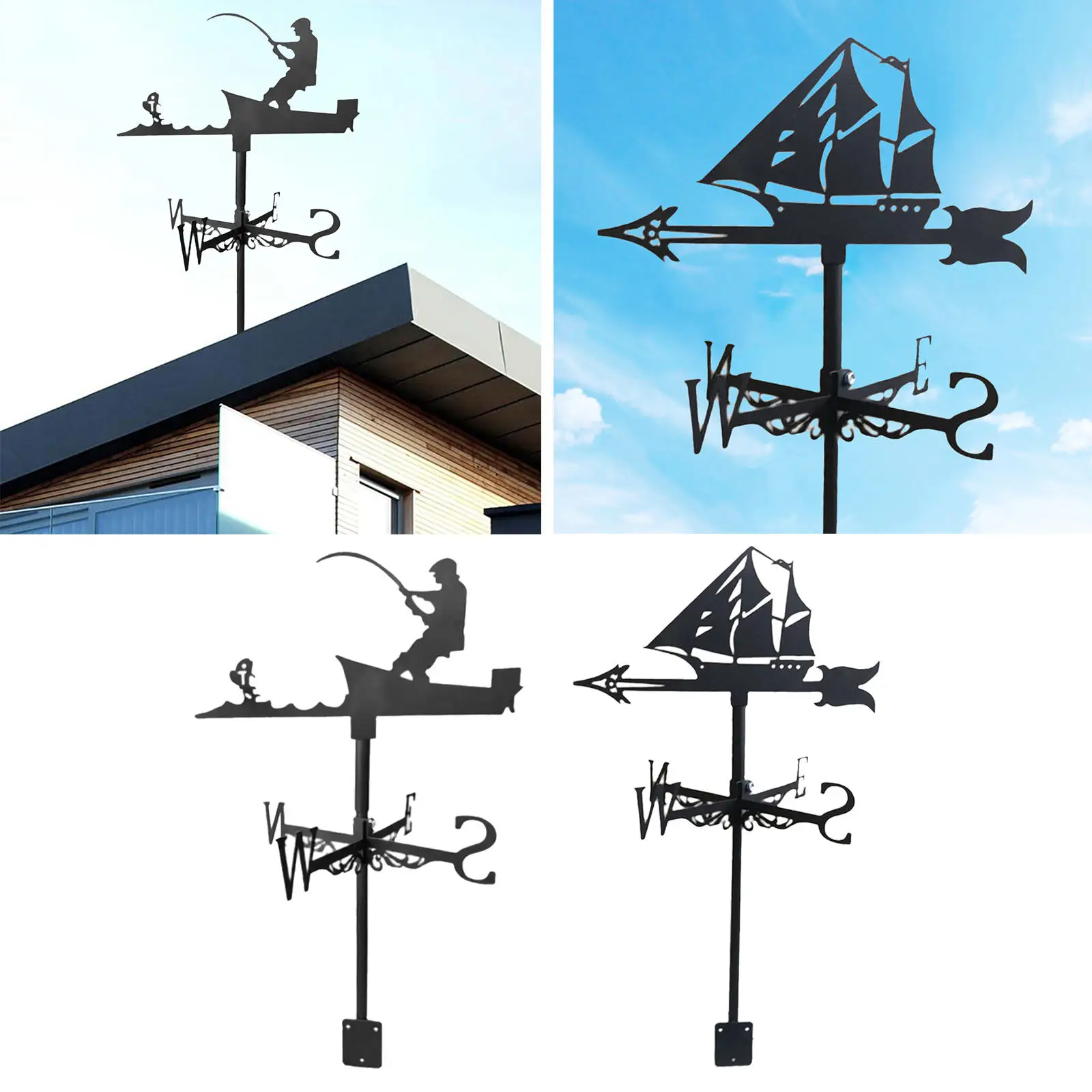 Iron Angler Wind Vane Roof Mount Wind Direction Indicator Measuring Tools Decor