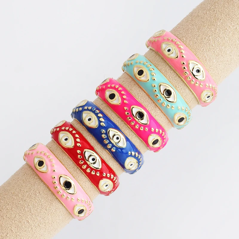 2022 New Fashion Colourful Evil Eye Charm Rings For Women Girl Adjustable Gold Color Copper Female Party Jewelry Accessories