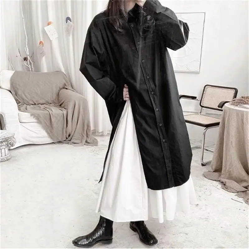 Ladies Long Sleeve Dress Spring And Summer New Style Personality Slit Fashion Popular Design Leisure Loose Large Size Skirt