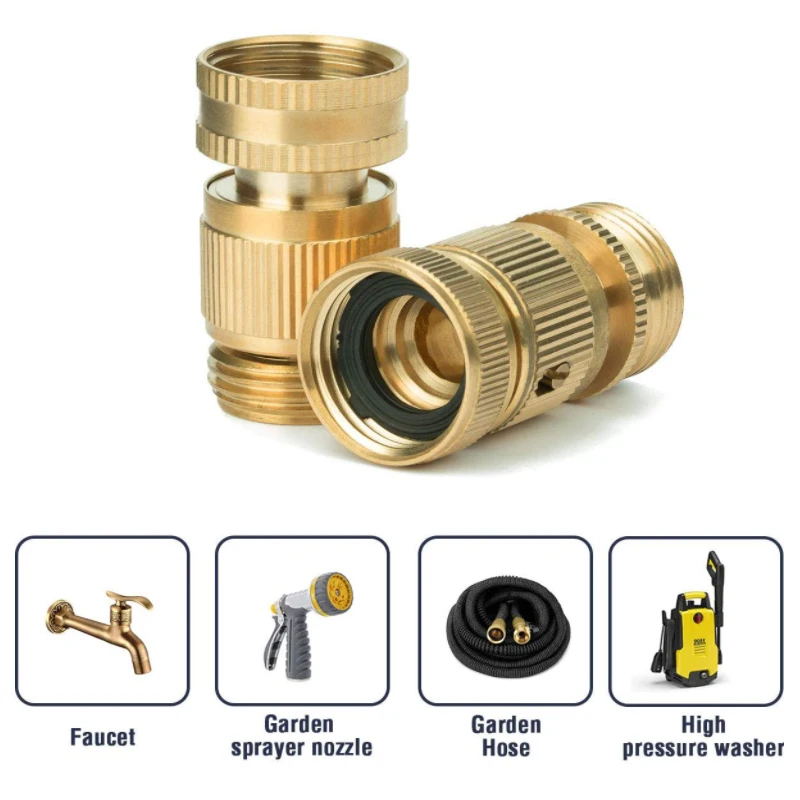 Garden Hose Quick Connector,Solid Brass, Standard Adapter, Watering Fitings Thread, Easy Connect, No Leak, 1Female and 1Male