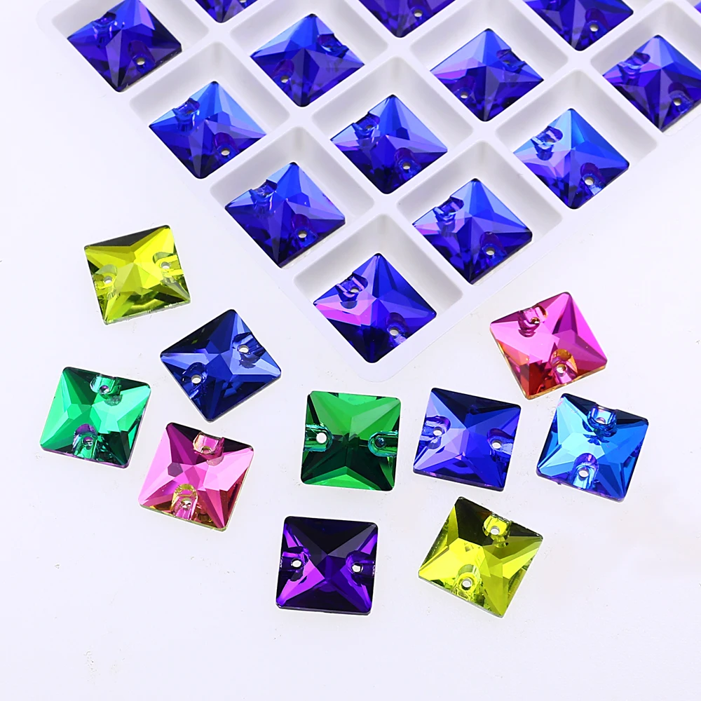 8,10,12,14,16,22mm Square Sew on Rhinestones Crystal Glass Flatback sewing stone popular colors Beads Dress Craft Supplies