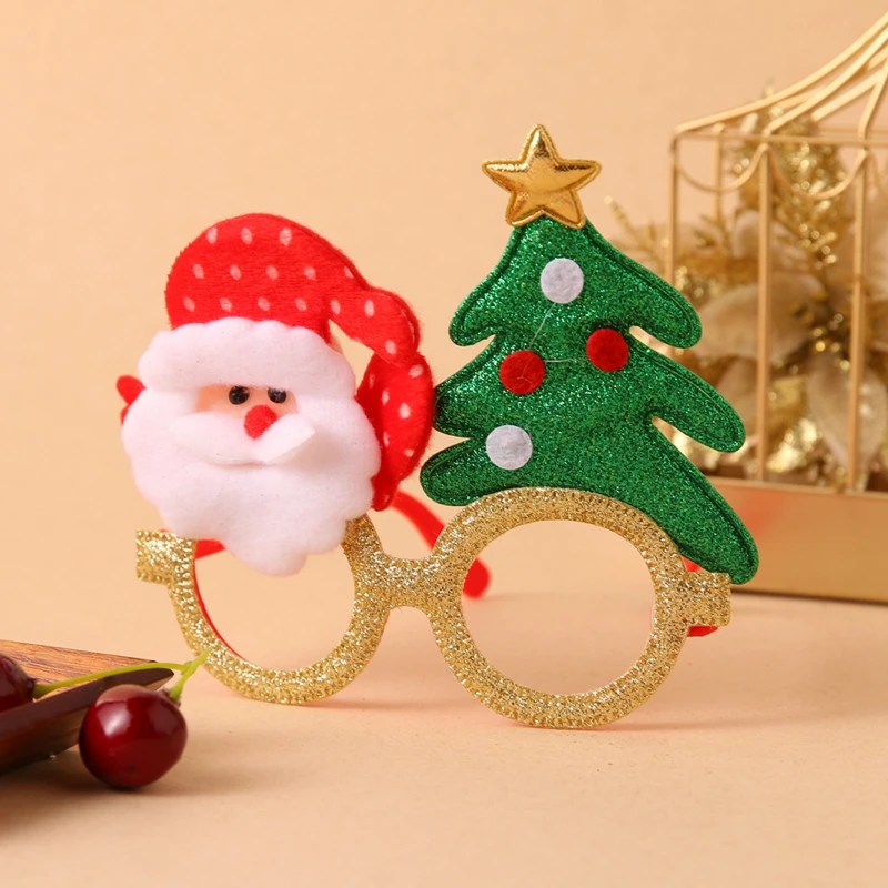 ALIUTOM Cute Cartoon Christmas Glasses Frame Glittered Eyeglasses No Lens Santa Xmas Decorations For Home New Year Kids Gifts