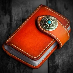 ★handmade leather wallet female cow pickup package male more screens small card bag leisure retro package name card bag