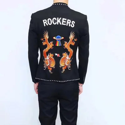 

100%real mens stars black rivet embroidery tuxedo suit /event/evening/ jacket with ankle length pants