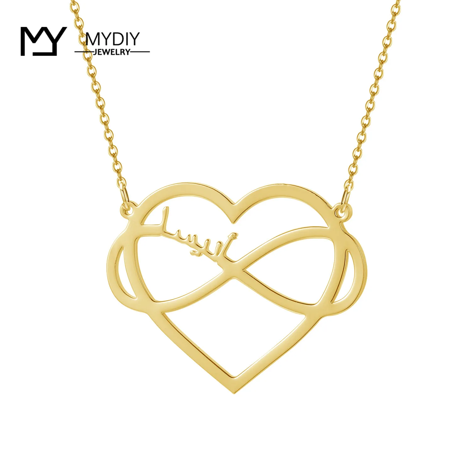 925 Sterling Silver Love Heart + Infinite Loop Arabic Custom Design Personalized Custom Name Necklace Pendant Couple MYDIY 2021
