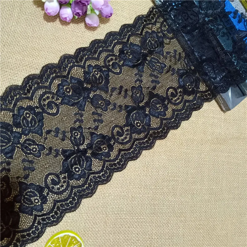 17.5cm Black Wide Lace On The Grid Elastic Couture Materiel Accessoires For Sewing Needlework Used On Dress And Curtains E1082