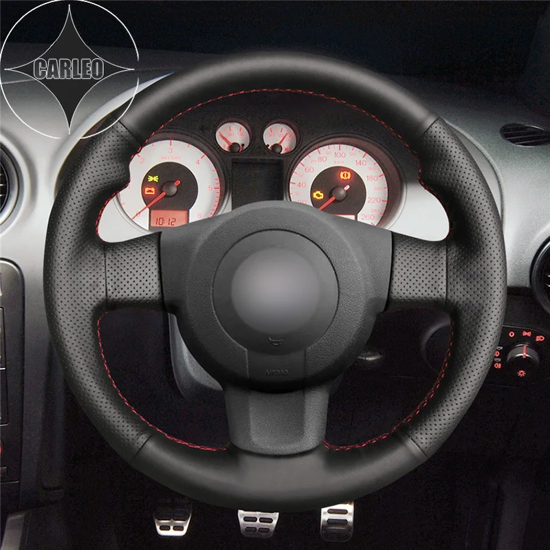 

DIY Car Steering Wheel Cover for Seat Leon FR Cupra Ibiza FR (6L) 2005-2008 2009 Genuine Black Leather Stitching Custom Holder