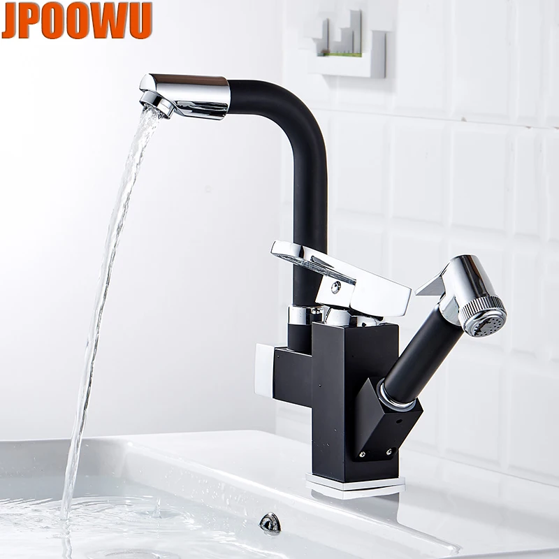 

Pull Out Faucet Kitchen Hot Cold Mixer Tap Dual Handle Deck Mounted Sink Crane Modern Luxury 360 Degree Rotation Faucets Grifo