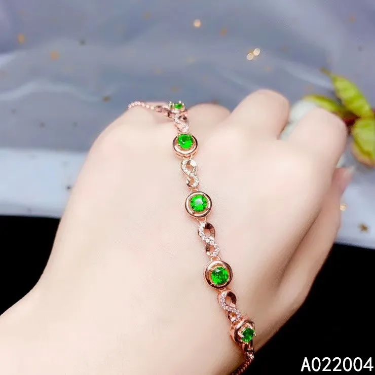 KJJEAXCMY Fine Jewelry 925 Sterling Silver inlaid diopside women hand bracelet noble support detection