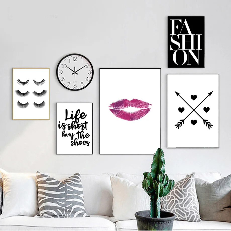 

Lip Eyelash Arrow Fashion Quotes Wall Art Canvas Painting Nordic Posters And Prints Room Decoration Pictures