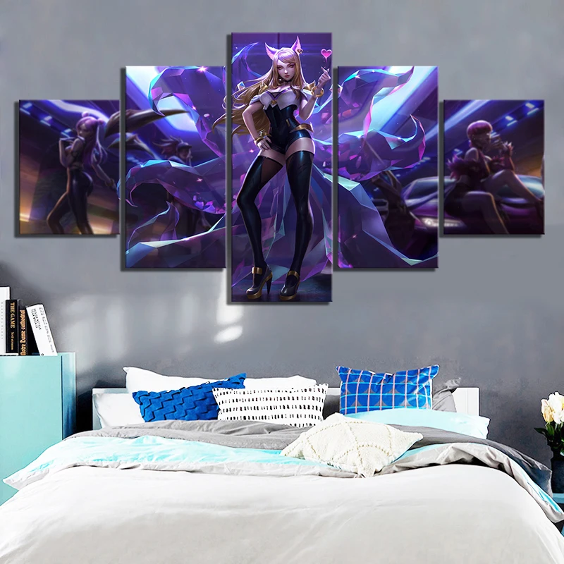 

5pcs KDA Women'S Group LOL Game Poster Wall Art Decor Modular Picture Gamer Canvas Paintings For Teen Living Room Decoration