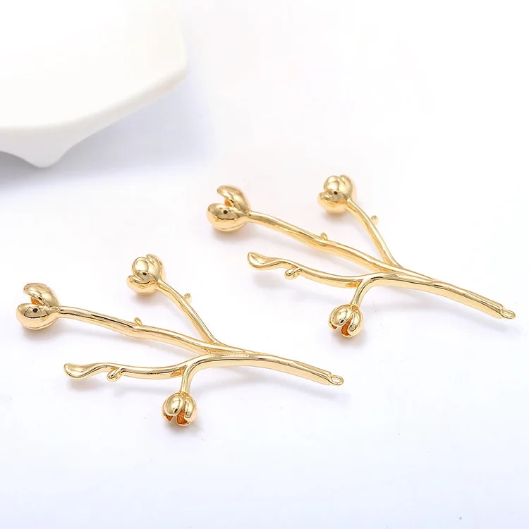 4PCS 13x30MM 25x45MM 14K Gold Color Plated Brass Tree Branch Rose Brooch High Quality DIY Jewelry Making Findings Accessories