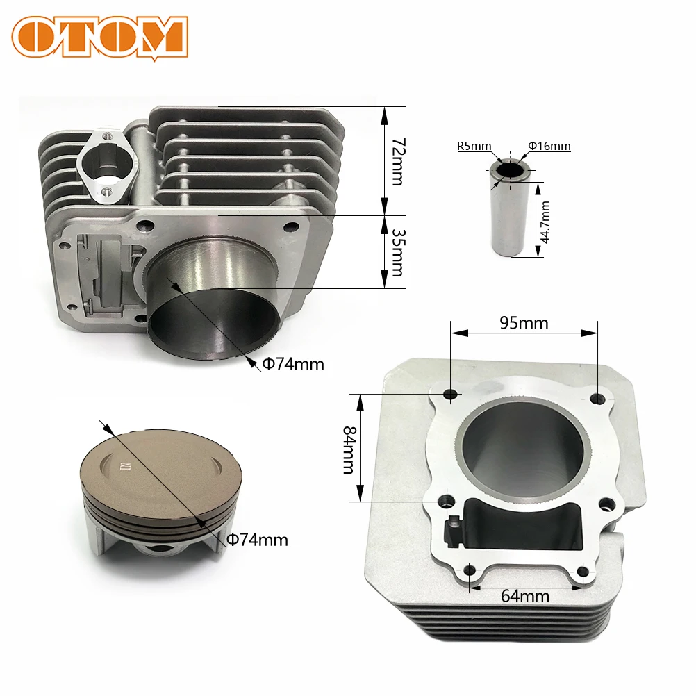 OTOM New Motorcycle Air-Cooled Cylinder Set 74mm Big Bore Cylinder Piston Ring Pin Gasket For ZONGSHEN 250CC Upgraded to 300CC