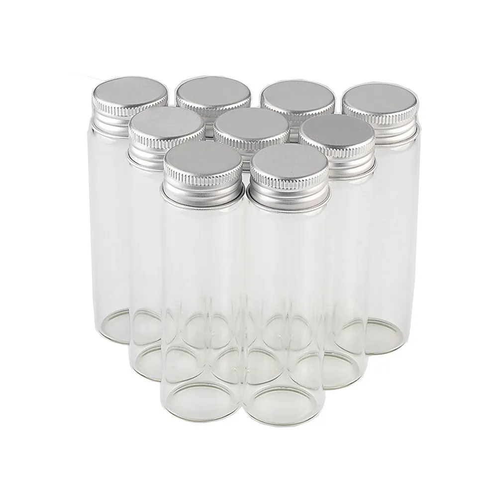 24pcs 30x100mm 50ml Aluminum Screw Cap Glass Bottles Travel Convenience Cosmetic Bottles Candy Jars Wishing Stars Vials