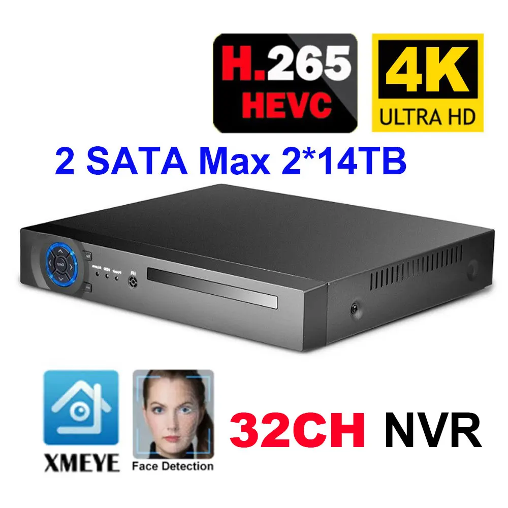 32CH 4K CCTV H.264/H.265 NVR 2HDD DVR Network Video Recorder Onvif  for 8MP IP Camera 2 SATA XMEYE P2P