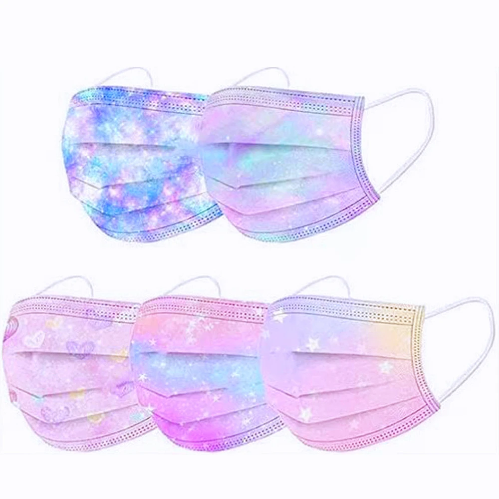10-100PCS Adult Disposable Mask Tie-dye Gradient Printed Mask 3 layers Non Woven Colorful Space Galaxy Print Face Mask maque