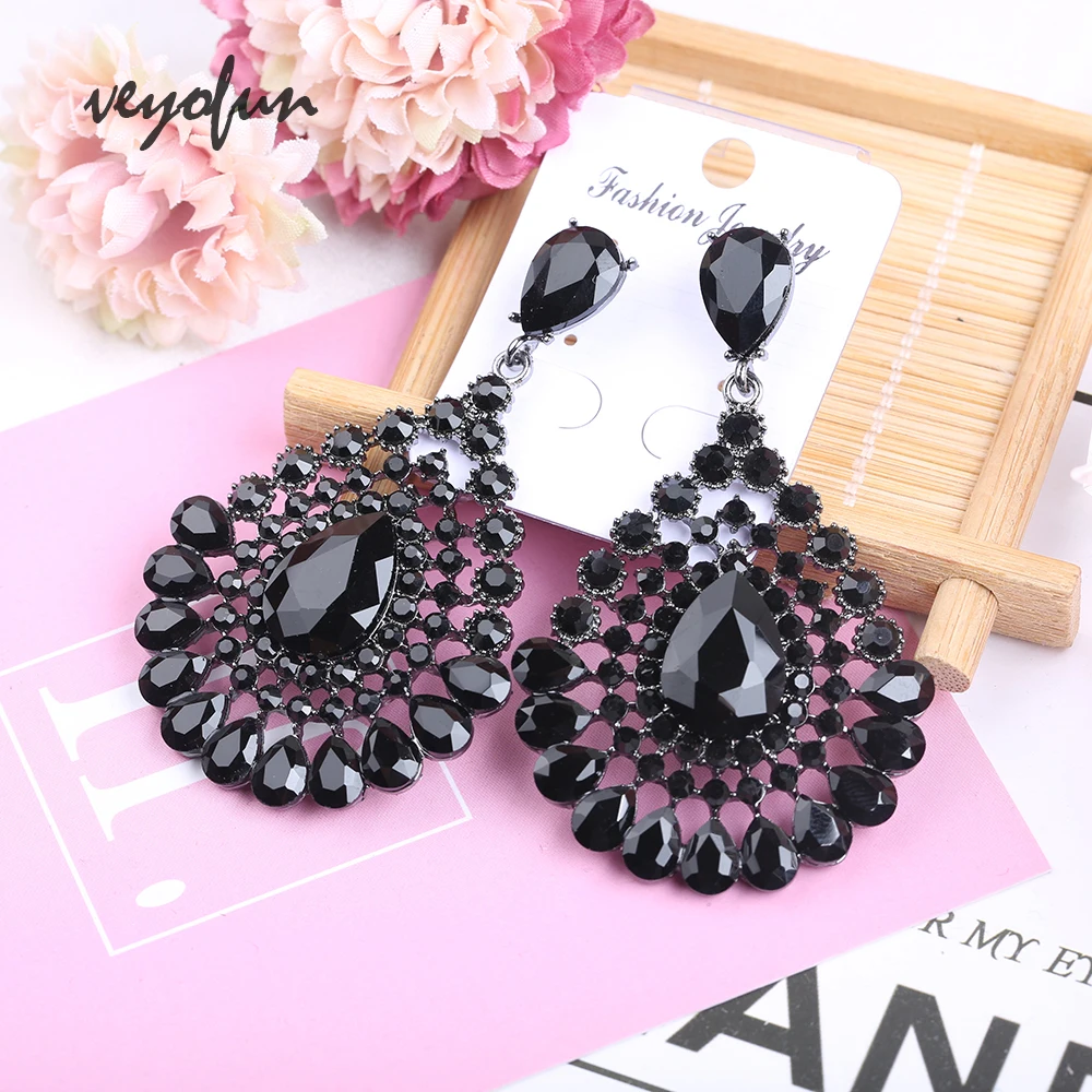Veyofun Fashion Hyperbole Kristal Anting-Anting Mewah Rhinestone Menjuntai Anting-Anting Perhiasan untuk Wanita Brinco
